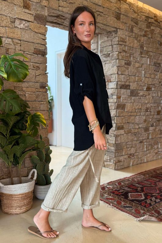 Made in Italy Pia Pillow Cotton Embroidered Tile Classic Shirt Black 